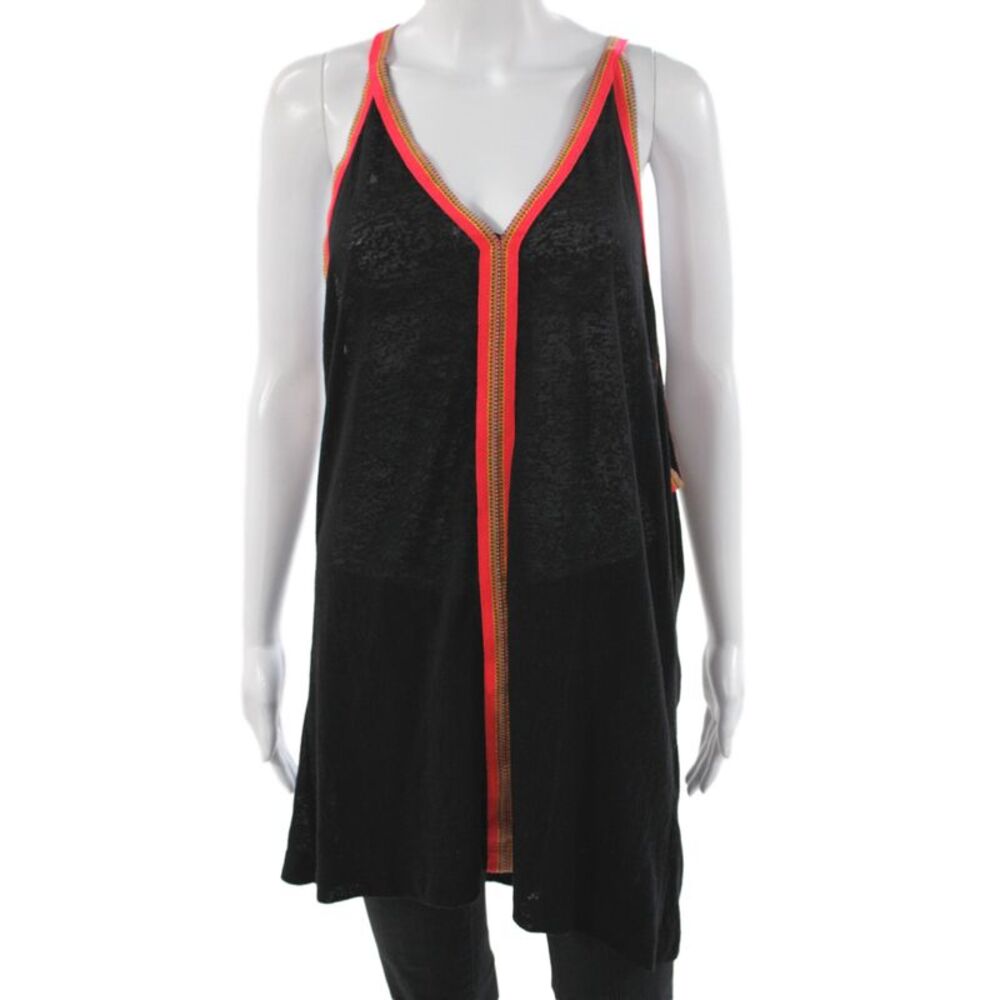 Pitusa Women Tank Dress Black V-Neck Sleeveless 50% Cotton Beach Size One Size